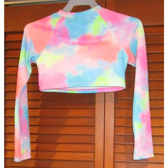 Cat & Jack Girl's Cropped Top Pastel Rainbow Long Sleeves Ribbed Size Small 6/7 - Picture 2 of 4